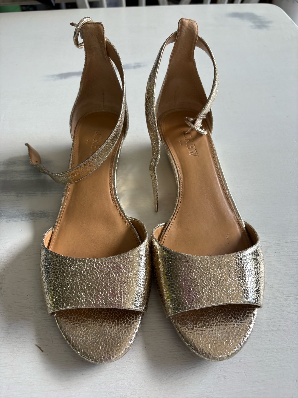 J. Crew Factory Metallic Gold Ankle-Strap Heeled Sandals